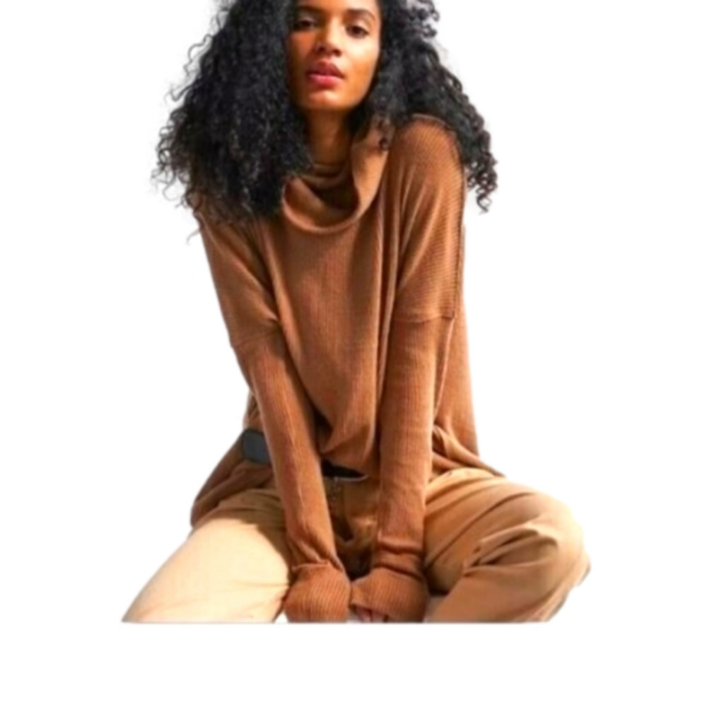FREE People Juicy Long Sleeve Top Sweater Tunic Ribbed Cotton Canyon Moon S EUC!